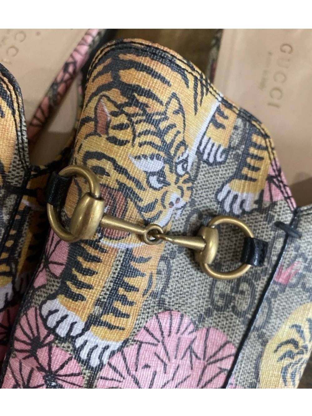 Gucci Tiger & Floral Horsebit Mules - Pink and Yellow - Picture 4 of 11